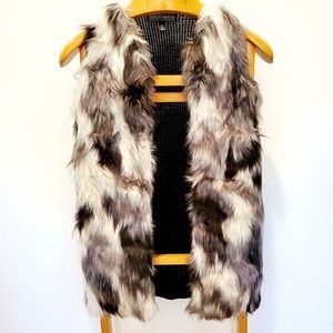 Almost Famous Fur Vest Knit Back Black Grey White
